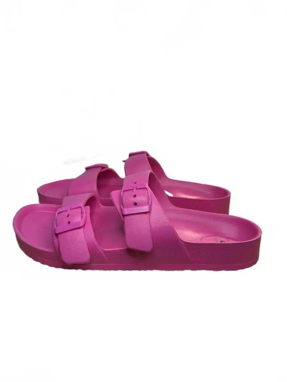 Women's Pink Double Buckle EVA Slides Adjustable Lightweight Sandals